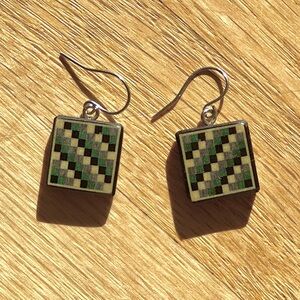 Wooden Checkerboard Earrings